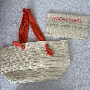 Straw Beach Tote and Clutch Set - New